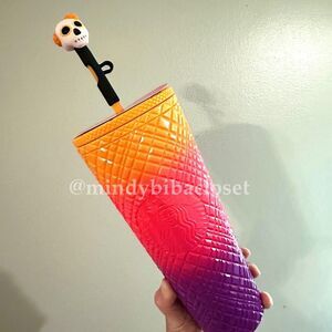 Starbucks Halloween 2024 Dia De Muertos gem pattern ombré Tumbler skull topper